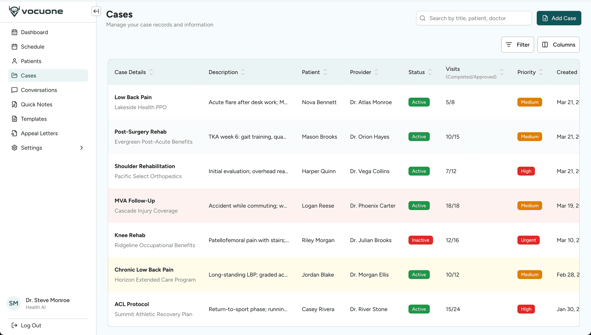 VocuOne appeal letter and documentation support interface