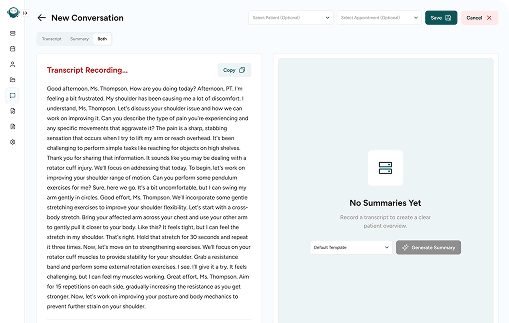 VocuOne patient conversation transcript interface